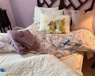 Full Floral Comforter w/ 2 matching Pillow Shams  $20
Full 4 pc Lavender Sheet Set (flat, fitted, 2 pillowcases) $8
Standard Bed Pillows $3 ea
DecorTive Pillows $5ea