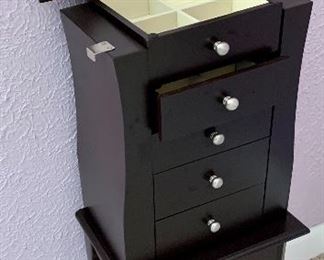 Small Jewelry Chest 12 x 8.5 x 33h w/ 4 drawers & mirrored Lid $25