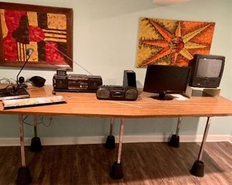 Stand up work Table $108w  x  37.75d x 34h with risers (included) or 28”h no Risers $50
Art $10 ea