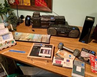 Art Supplies as marked
NIB Acrylic Art set $10
1 8 lb weight $5