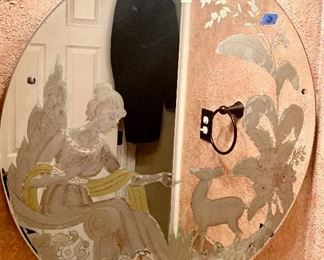 Vintage Round Etched Mirror $25