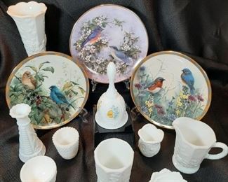 Milk Glass and Blue Birds