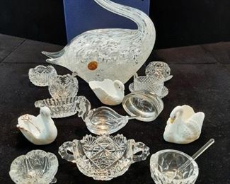 Murano Swan Assorted Cut Glass and Open Salts