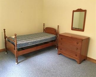 Twin Bed, Bureau, and Mirror