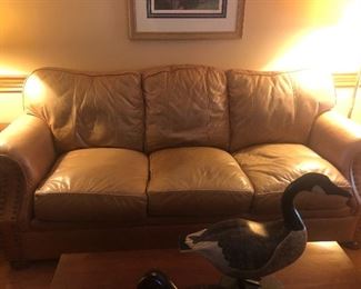 Ethan Allen leather sofa with nailhead trim 