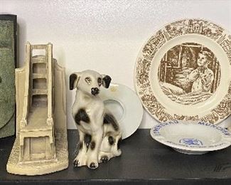 Dear Mooseheart collectors plate, Great old porcelain dog,, stone face tissue dispenser, vibtage mugs