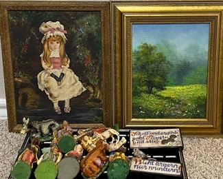 Milbie Benge original oil Texas Hill Countey 9x11 canvas
Early 20 th century oil sweet girl by stream. Vintage Italian nativity, Goebel German porcelain plaques