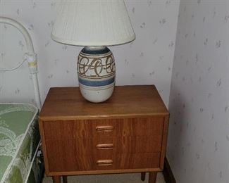 $80.00, Made in Denmark teak bedside table vg condition except a dent on corner and shown in close up