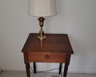 $25.00, Antique side table and brass lamp