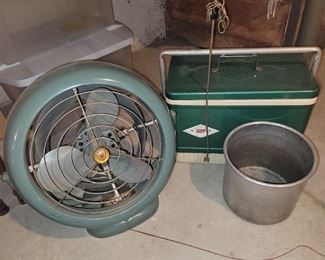 Vintage fans and Coleman coolers