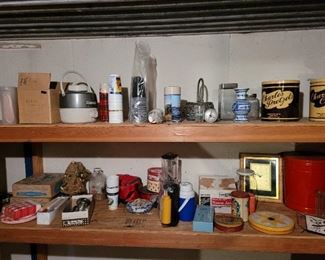 Vintage Charles Pretzel and chip tin, other tins and thermoses