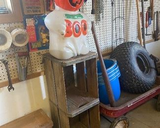 Vintage Halloween Blow Mold on double apple crate. 