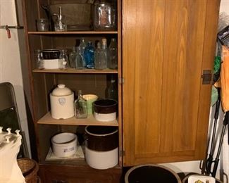 Large Antique cabinet with bottom drawer and crocks