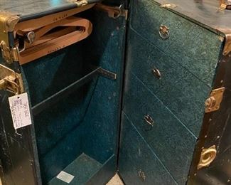 #28	vintage steamer trunk with drawers and hanger  area 21x11-22x41	 $275.00 
