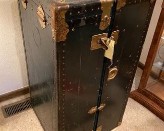 #28	vintage steamer trunk with drawers and hanger  area 21x11-22x41	 $275.00 
