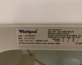  #36	whirlpool  GAS dryer 	 $75.00 

