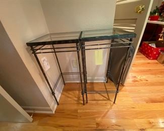 #41	(2) square tall iron and glass top tables 14x31 $45 ea.	 $90.00 
