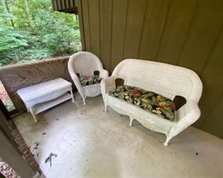 #43	Plastic wicker sofa 56" long, chair and coffee table 30x18x18 -sold as a set	 $75.00 
