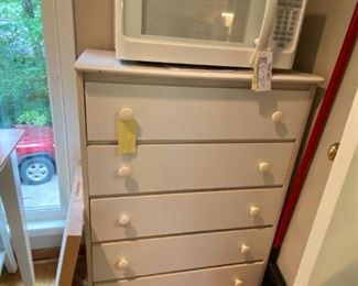 #54	5 drawer chest of drawers white 	 $65.00 
#55	Hamilton beach microwave white  with turn table 	 $35.00 
