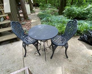 #61	(2) Aluminum chairs with metal small table 24x28 - heavy	 $75.00 

