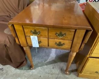 #71	maple drop side end table with 1 drawer on legs 20-38x27	 $100.00 
