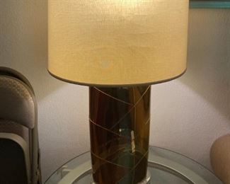 #119	2 tone Lamp w/Brass/Copper w/acrylic Base   32" Tall	 $100.00 
