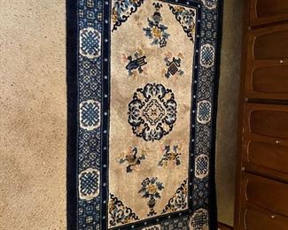 #145	Hand-knotted Royal/Light  Blue w/cream background  Rug   36x61	 $200.00 
