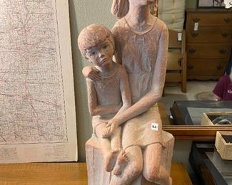 #148	Mom & Daughter Clay Statue - 25" tall  (has chip on bottom)	 $20.00 
