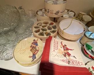 #168	Christmas "12 Days of Christmas" - set of Plates, Napkins, Napkin Rings, Mugs	 $100.00 
