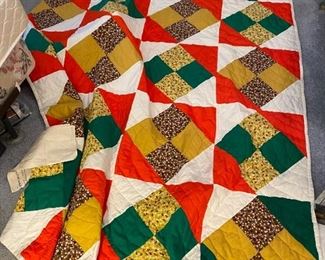 #192	Hand-quilted Green/orange/yellow  70x80	 $45.00 
