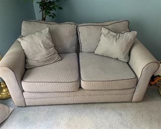 #6	sofa	mattress ticking love seat 60 long loose cushions 	 $65.00 
