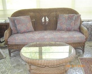 wicker sofa and coffee table