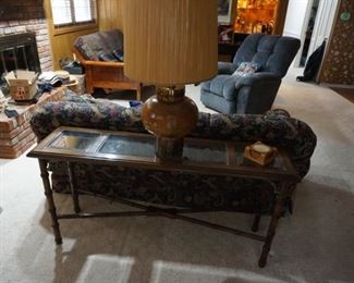 sofa table, lamp, recliner, couch