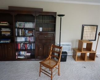 wall bookcase unit, chair, cubicle table