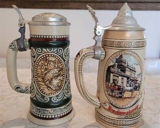 Budweiser Beer Stein and Trout Fishing Beer Stein