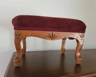 Maroon Velvet Antique Footstool