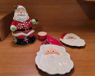 Fitz and Floyd Christmas Cookie Jar and Snack Platters