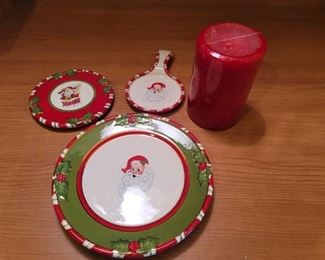 Christopher Radko Porcelain Christmas Dishes and Candle
