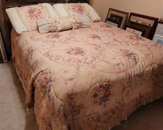 Floral Bedspread with Decorative Pillows and Bed Skirt~ Queen