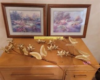 2 Victorian Pictures and Brass Wall Hanging