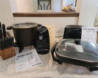 Rival Skillet, KitchenAid Toaster, Fryer, Can Opens and Knives