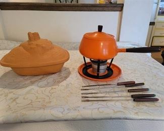Fondue Pot and Stoneware Baking Dish