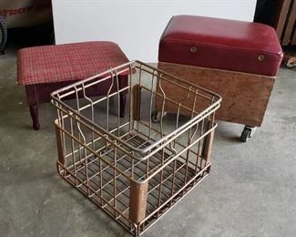 Vintage Milk Crate, Rolling Storage stool and foot stool (needs leg glued in)