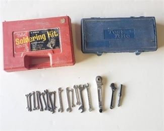 Soldering gun, Wrenches and Test Rite Socket set (incomplete)
