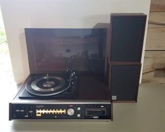 Montgomery Wards Airline AM/FM/8 Track/Record Player and Pair of Airline 8 ohm 15 watt music powered speakers ~ Works Well
