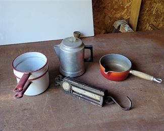 Enamelware, Coffee Pot and Scale