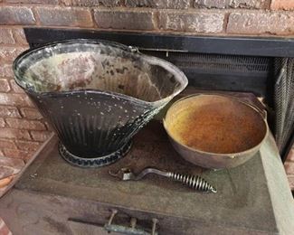 Ash Bucket and Cast Iron Kettle