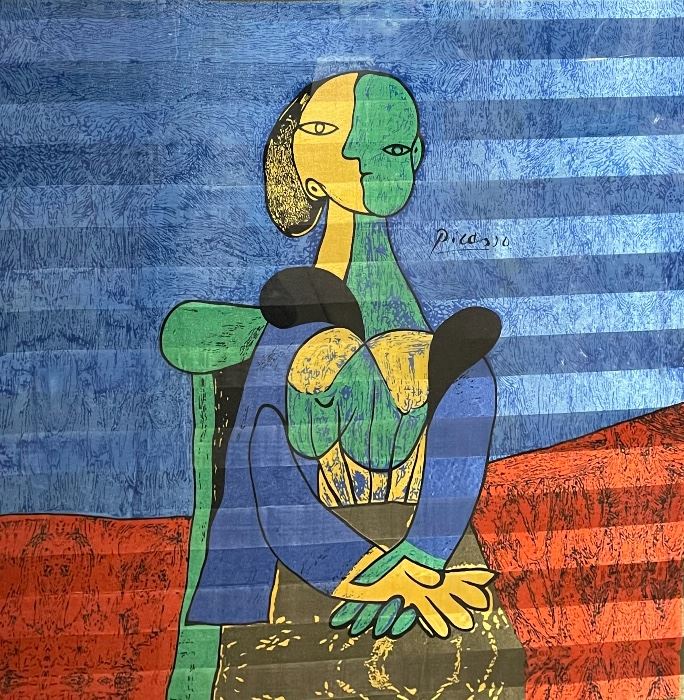Framed Picasso silk scarf 