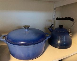 Blue enamel Dutch oven and kettle 