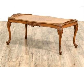 Vintage Woodgrain Coffee Table With Intricate Inlay Pattern